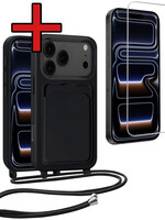 BTH BTH iPhone 17 Pro Hoesje Pashouder met Koord Met Screenprotector - Zwart