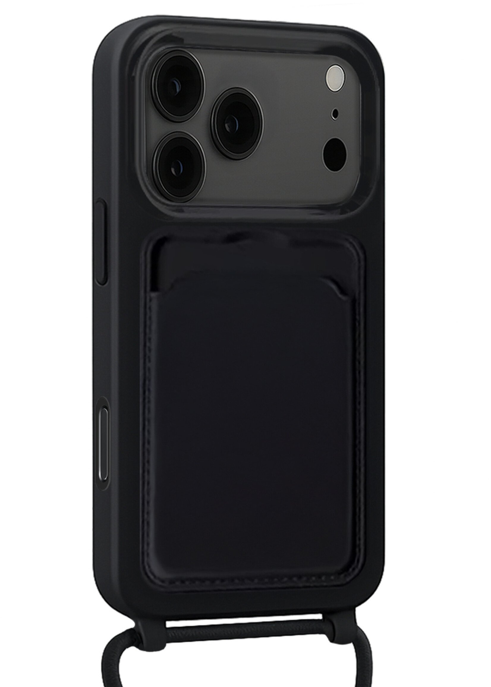 BTH BTH iPhone 17 Pro Hoesje Pashouder met Koord Met Screenprotector - Zwart