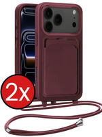 BTH BTH iPhone 17 Pro Max Hoesje Pashouder met Koord - Aubergine - 2 PACK