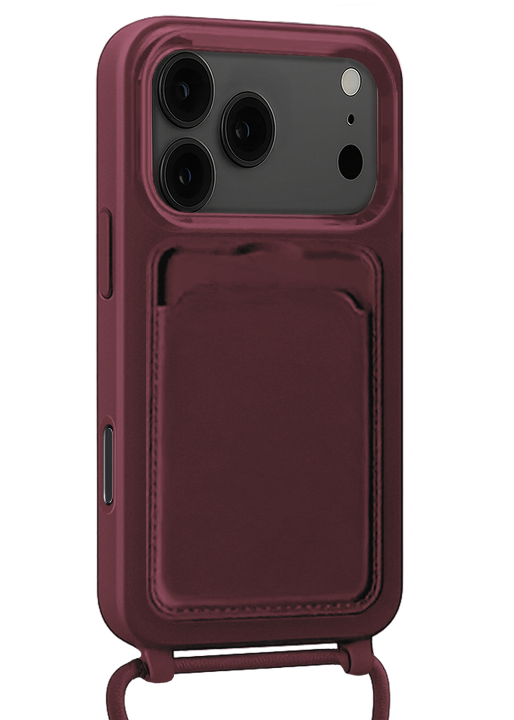 BTH BTH iPhone 17 Pro Max Hoesje Pashouder met Koord Met Screenprotector - Aubergine