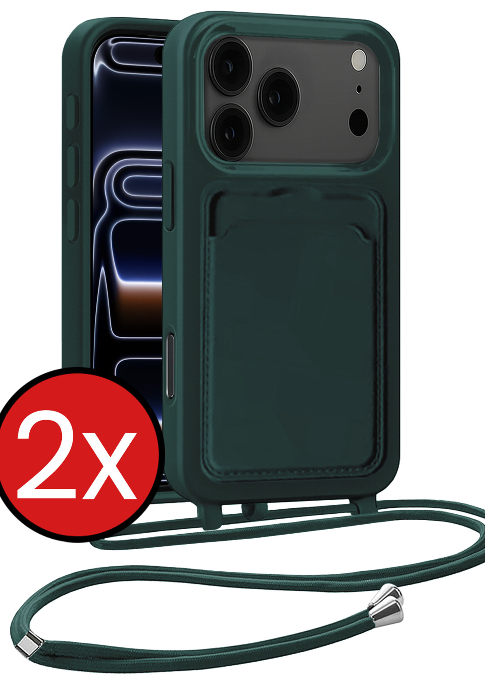 BTH BTH iPhone 17 Pro Max Hoesje Pashouder met Koord - Donkergroen - 2 PACK