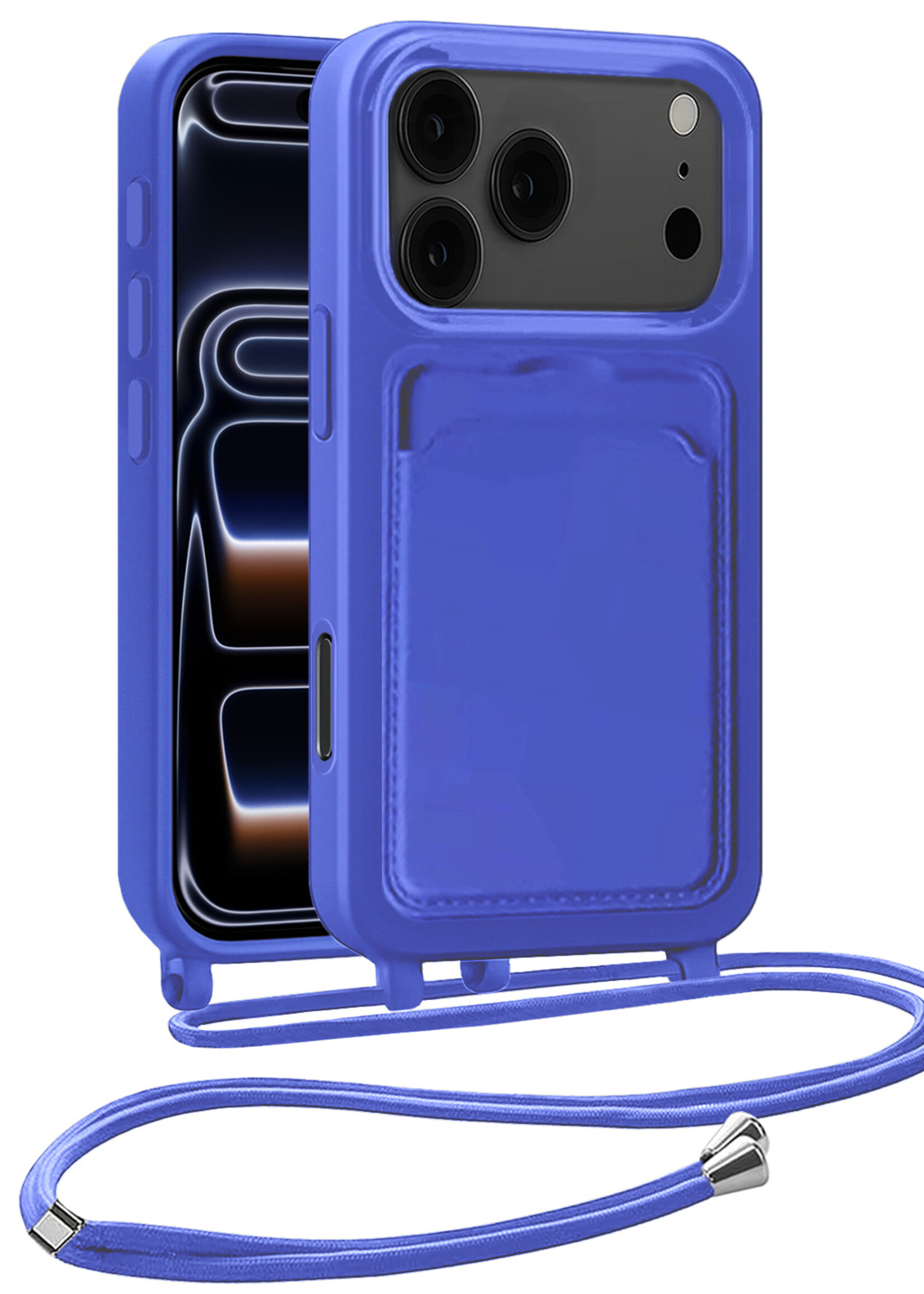 BTH BTH iPhone 17 Pro Max Hoesje Pashouder met Koord - Fel Blauw