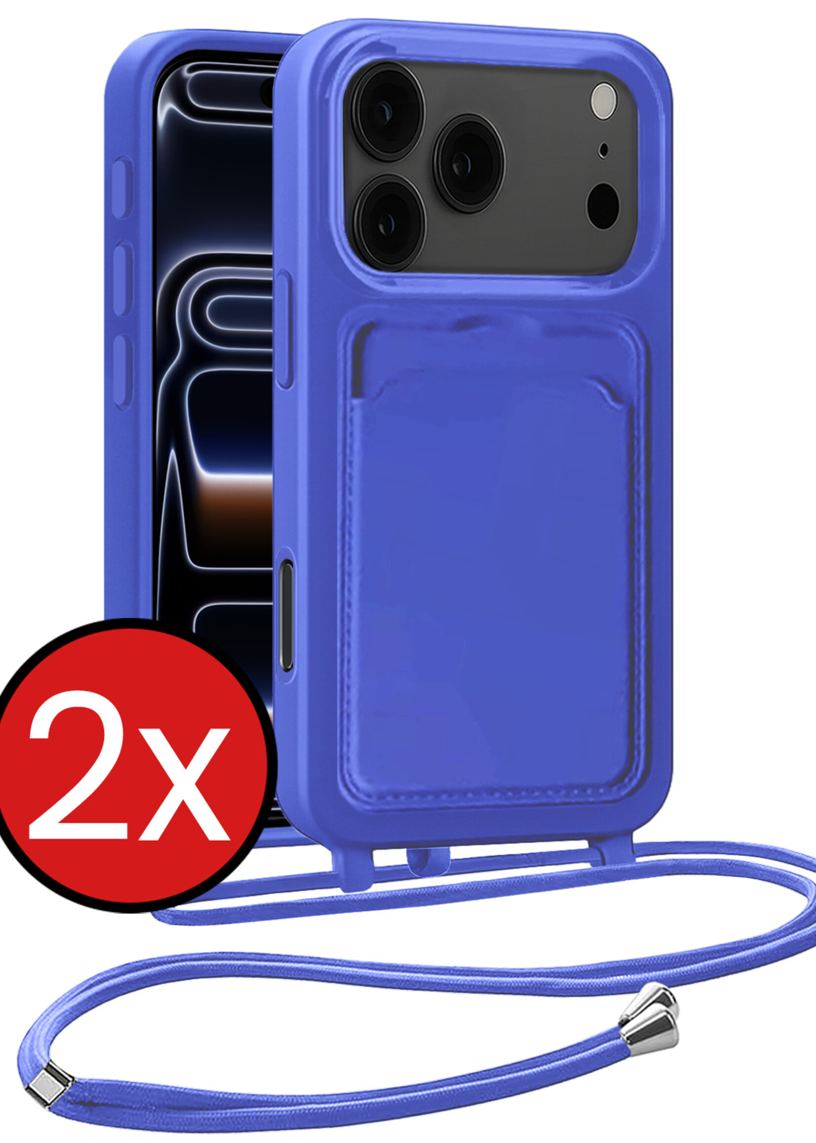 BTH BTH iPhone 17 Pro Max Hoesje Pashouder met Koord - Fel Blauw - 2 PACK