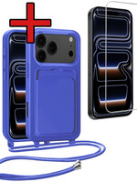 BTH BTH iPhone 17 Pro Max Hoesje Pashouder met Koord Met Screenprotector - Fel Blauw