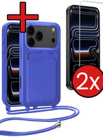 BTH BTH iPhone 17 Pro Max Hoesje Pashouder met Koord Met 2x Screenprotector - Fel Blauw