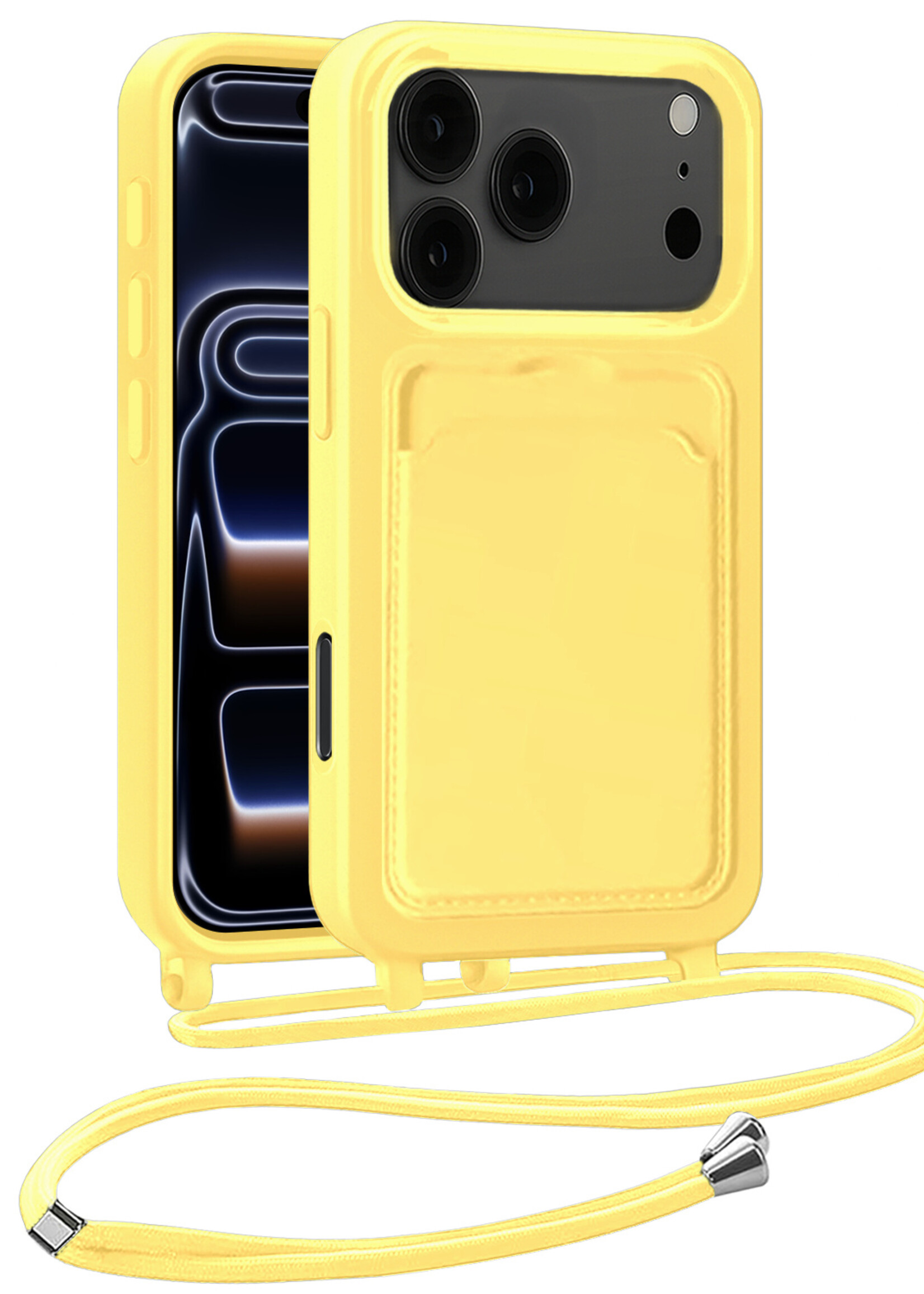 BTH BTH iPhone 17 Pro Max Hoesje Pashouder met Koord - Geel