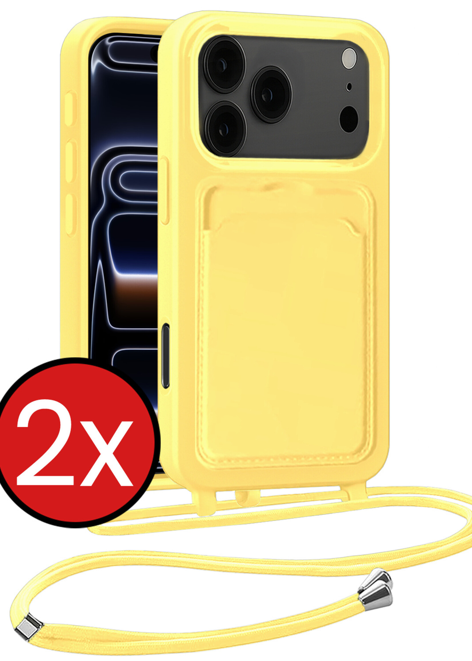BTH BTH iPhone 17 Pro Max Hoesje Pashouder met Koord - Geel - 2 PACK