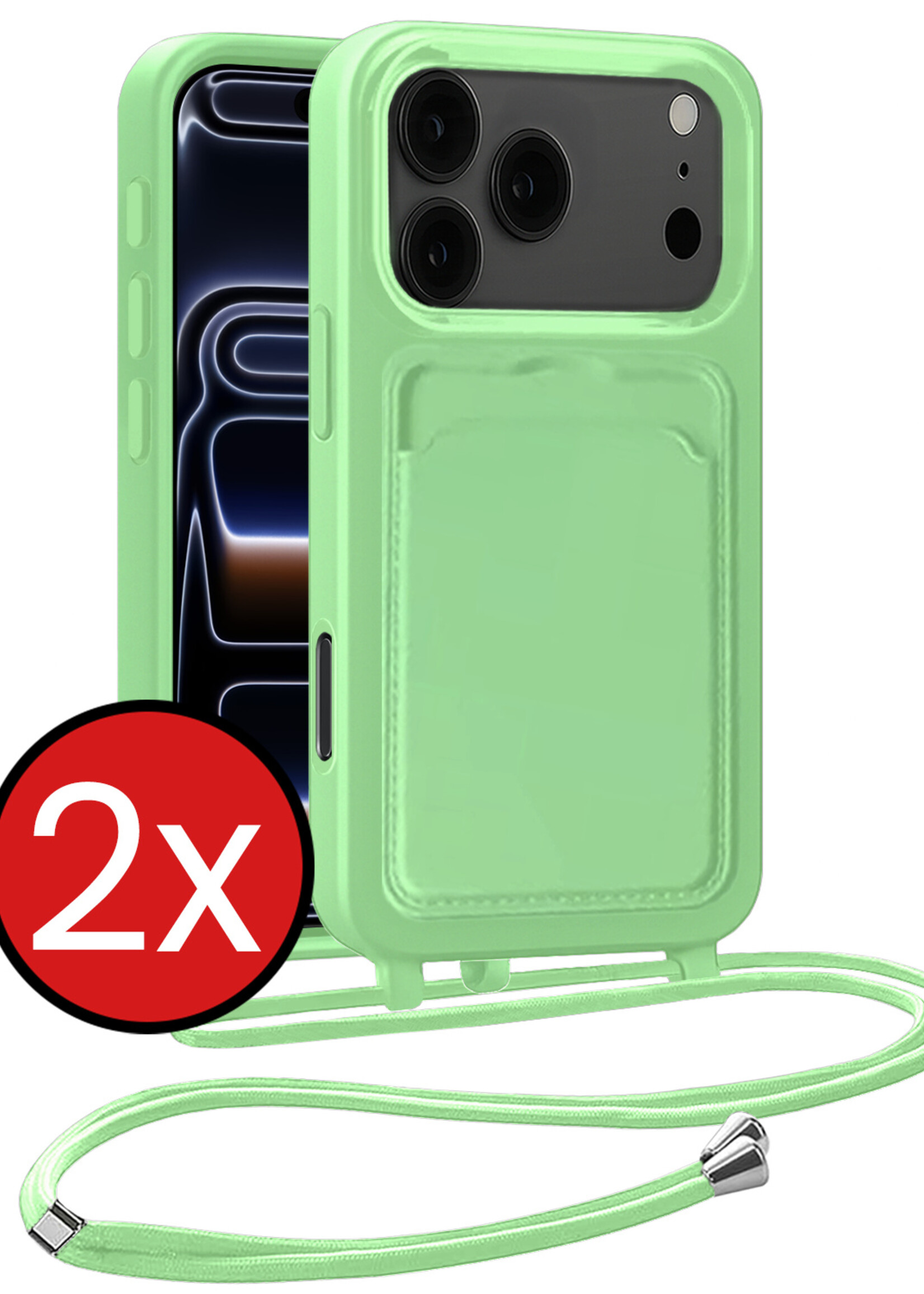BTH BTH iPhone 17 Pro Max Hoesje Pashouder met Koord - Groen - 2 PACK