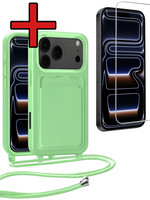 BTH BTH iPhone 17 Pro Max Hoesje Pashouder met Koord Met Screenprotector - Groen