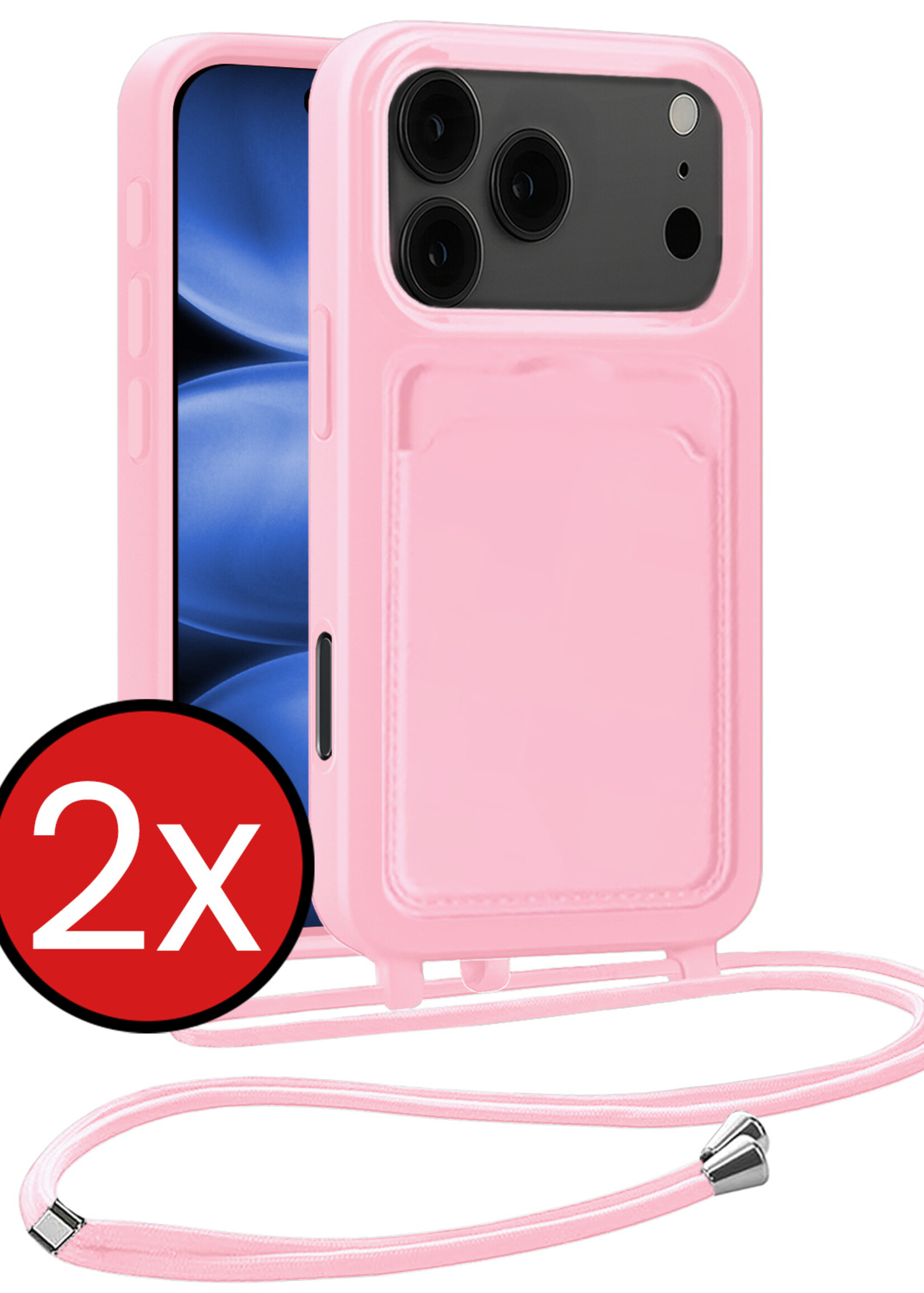 BTH BTH iPhone 17 Pro Max Hoesje Pashouder met Koord - Lichtroze - 2 PACK