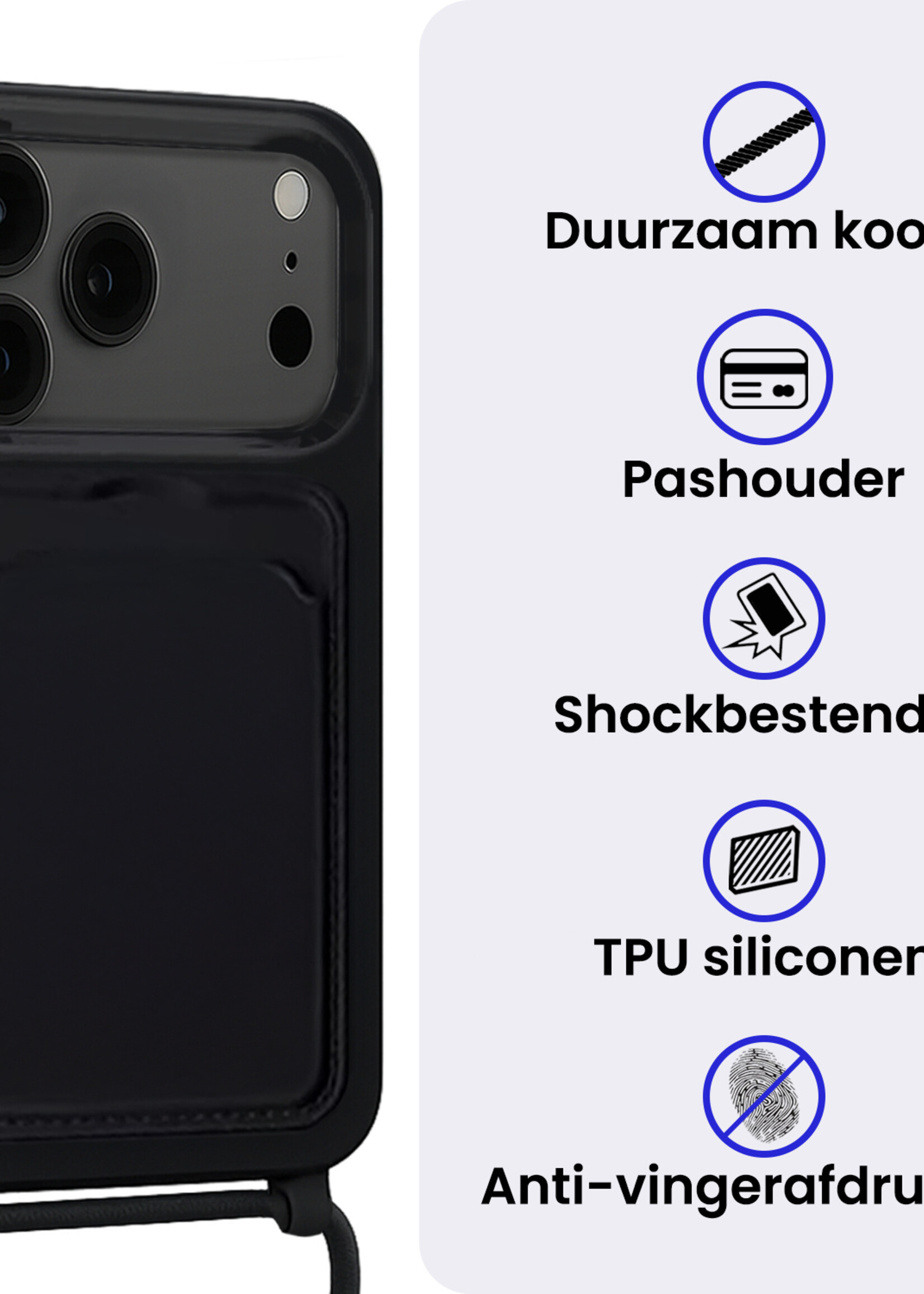 BTH BTH iPhone 17 Pro Max Hoesje Pashouder met Koord - Zwart