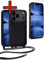 BTH BTH iPhone 17 Pro Max Hoesje Pashouder met Koord Met Screenprotector - Zwart