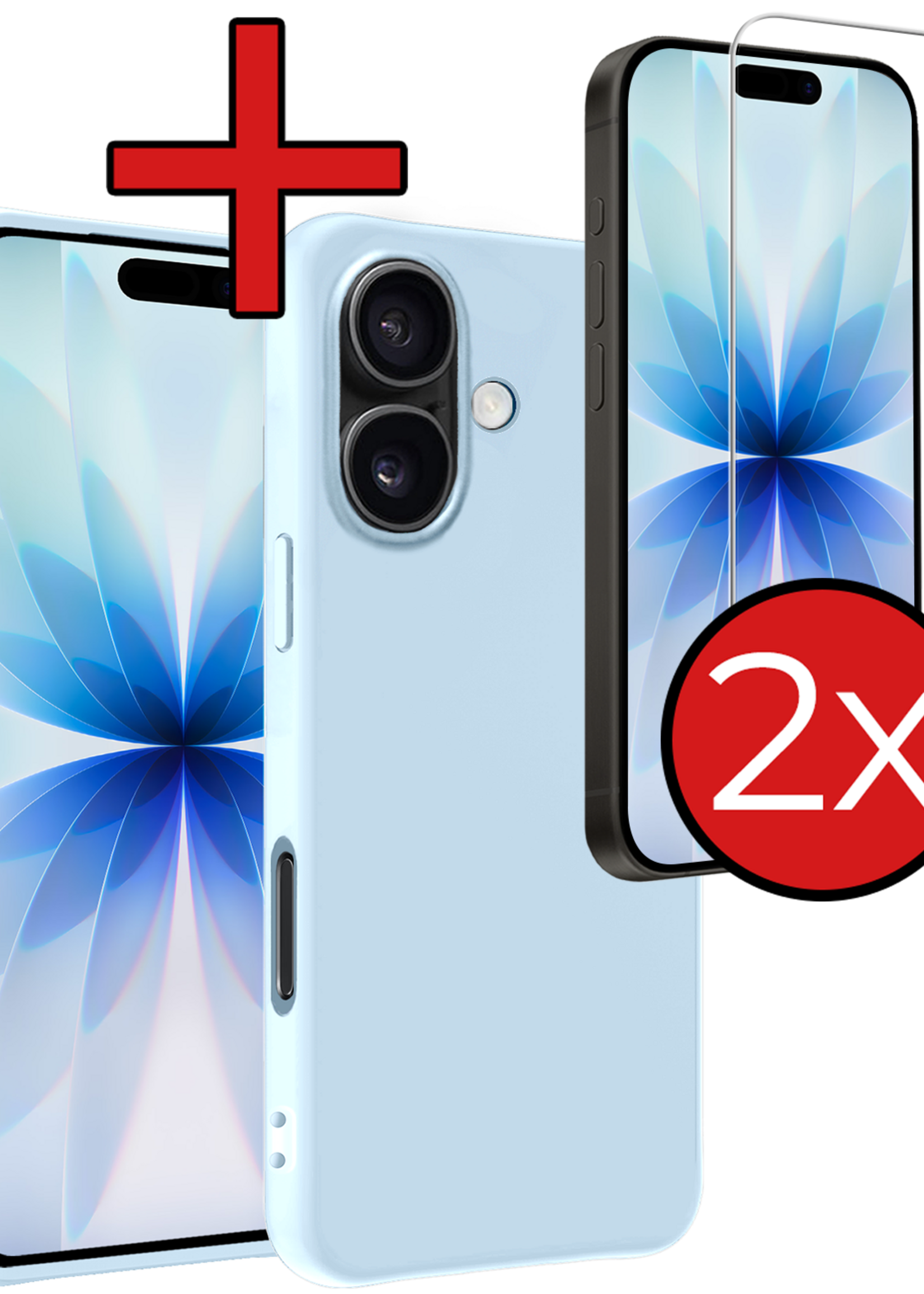 BTH BTH iPhone 17 Hoesje Siliconen Met 2x Screenprotector Met Dichte Notch - Lichtblauw
