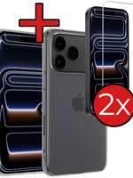BTH BTH iPhone 17 Pro Hoesje Siliconen Met 2x Screenprotector Met Dichte Notch - Transparant