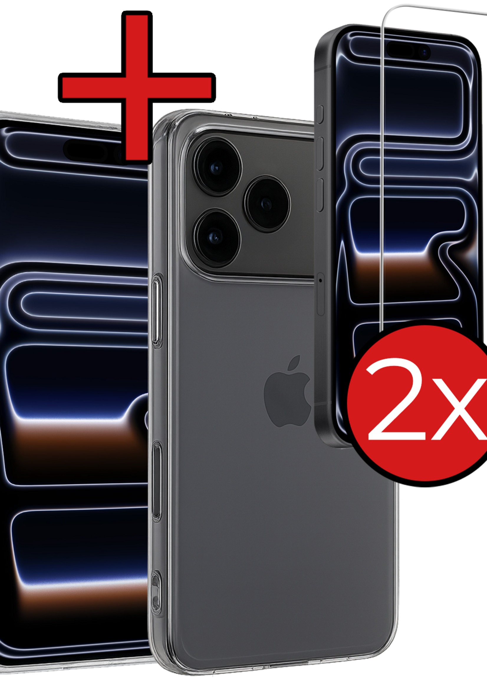 BTH BTH iPhone 17 Pro Hoesje Siliconen Met 2x Screenprotector Met Dichte Notch - Transparant