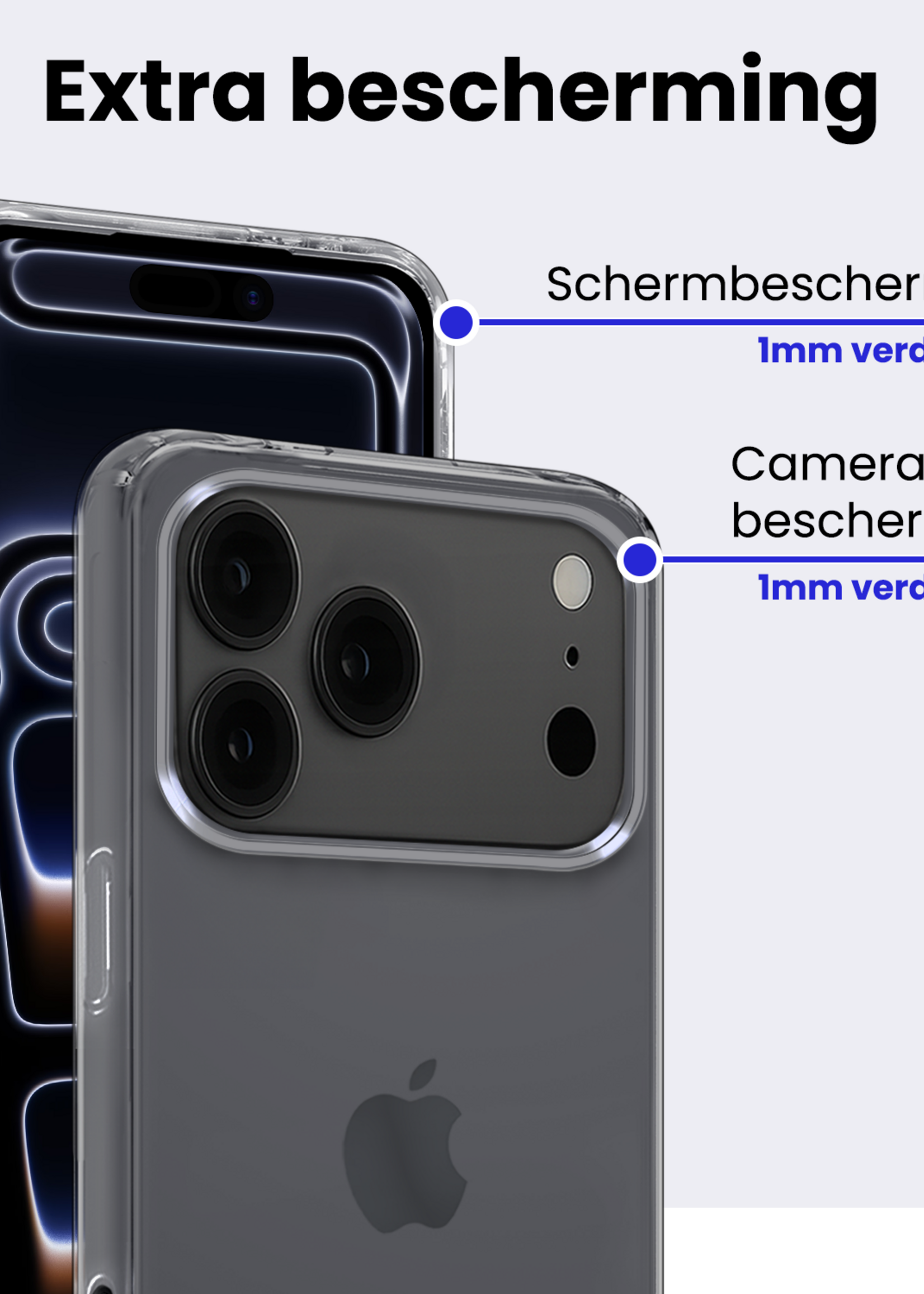 BTH BTH iPhone 17 Pro Hoesje Siliconen Met 2x Screenprotector Met Dichte Notch - Transparant
