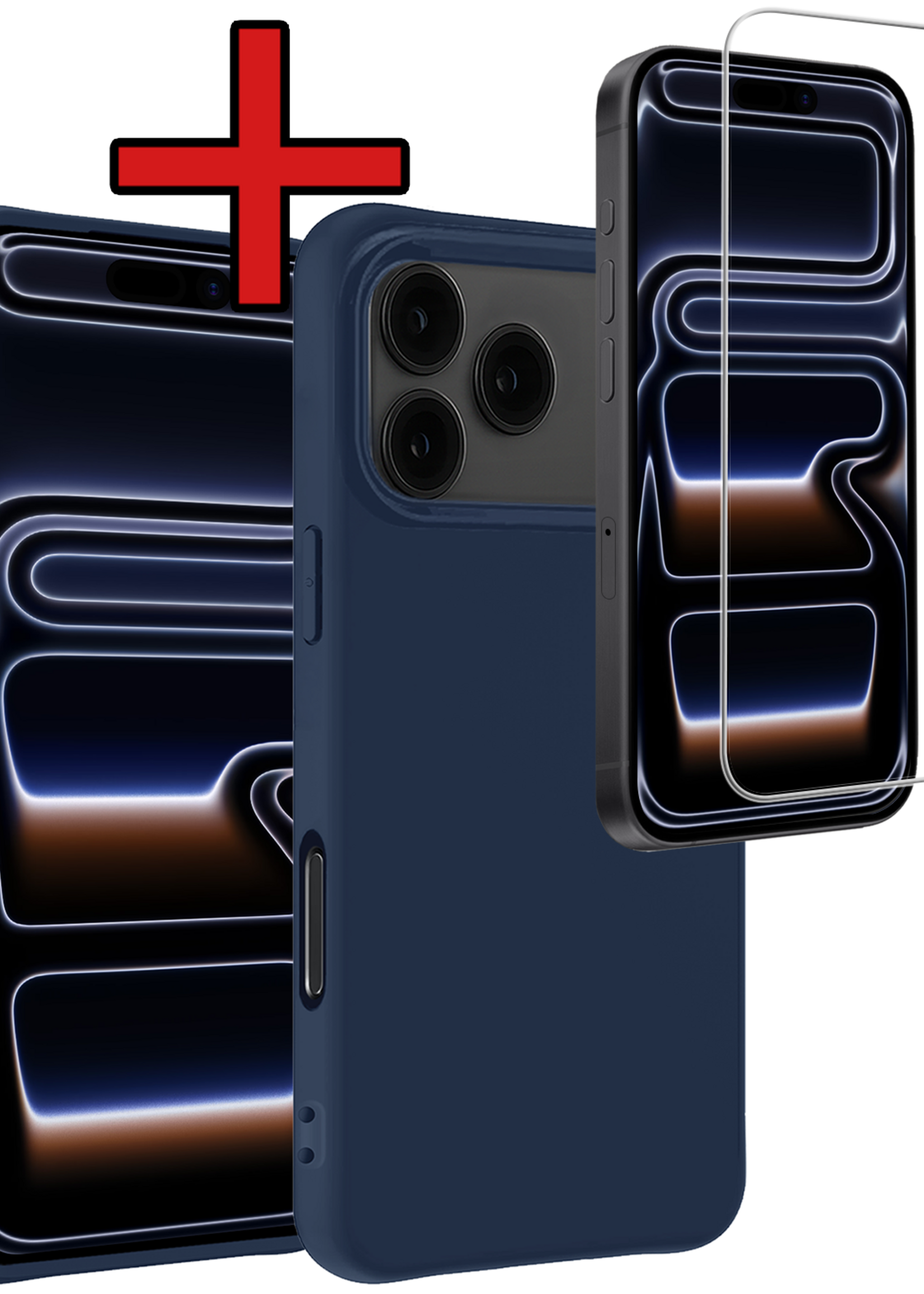 BTH BTH iPhone 17 Pro Max Hoesje Siliconen Met Screenprotector Met Dichte Notch - Donkerblauw