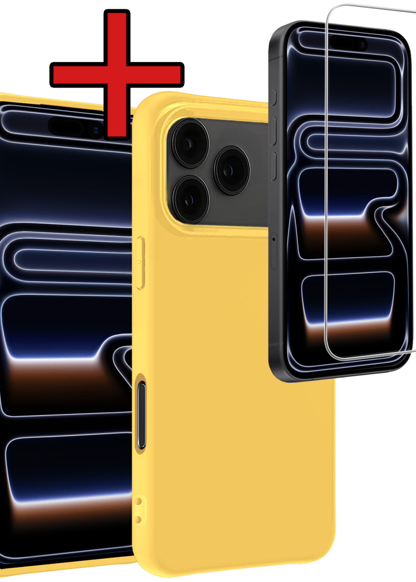 BTH BTH iPhone 17 Pro Max Hoesje Siliconen Met Screenprotector Met Dichte Notch - Geel