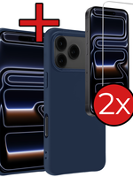 BTH BTH iPhone 17 Pro Max Hoesje Siliconen Met 2x Screenprotector Met Dichte Notch - Donkerblauw