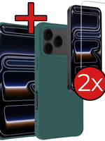 BTH BTH iPhone 17 Pro Max Hoesje Siliconen Met 2x Screenprotector Met Dichte Notch - Donkergroen