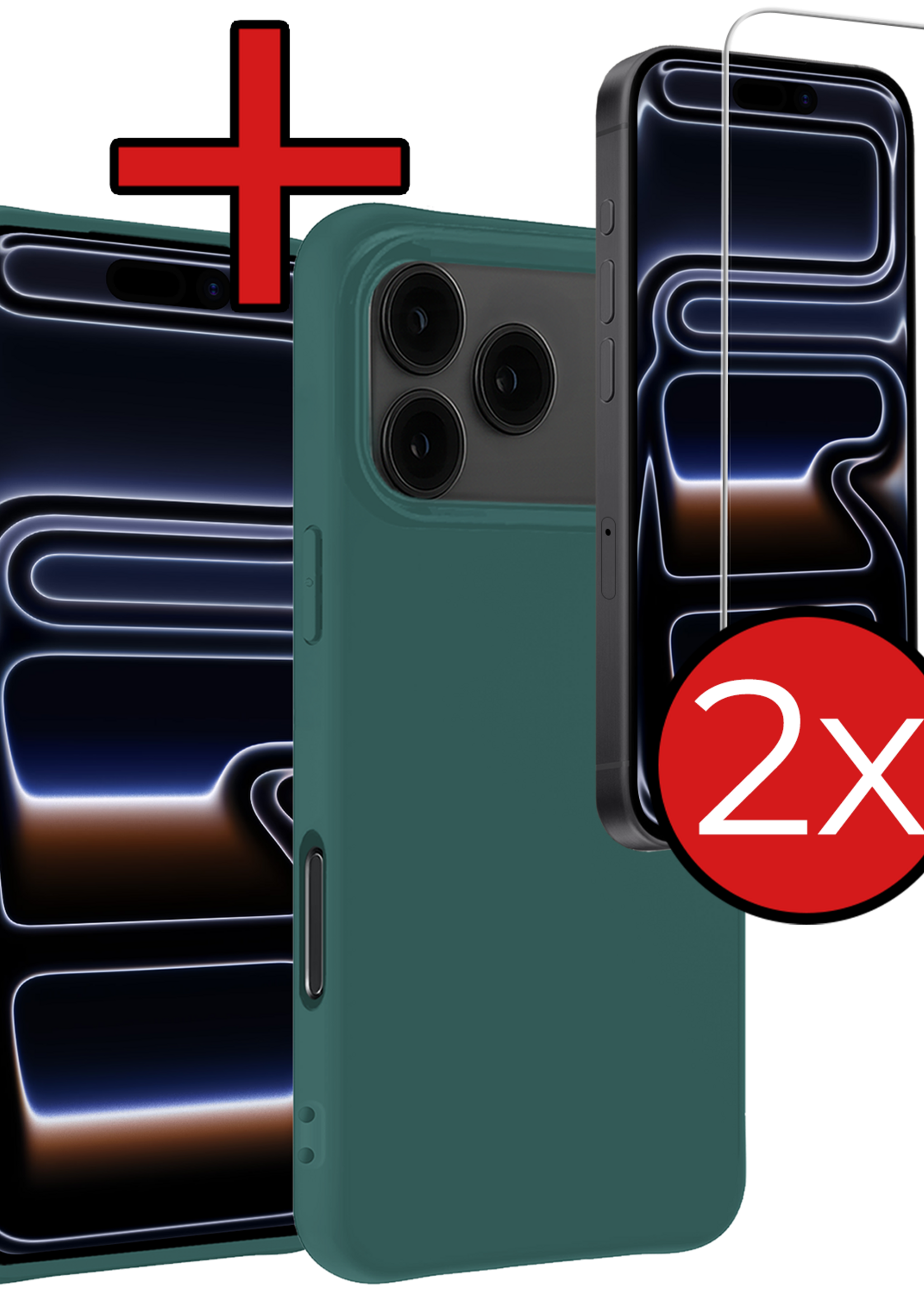 BTH BTH iPhone 17 Pro Max Hoesje Siliconen Met 2x Screenprotector Met Dichte Notch - Donkergroen