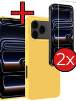 BTH BTH iPhone 17 Pro Max Hoesje Siliconen Met 2x Screenprotector Met Dichte Notch - Geel