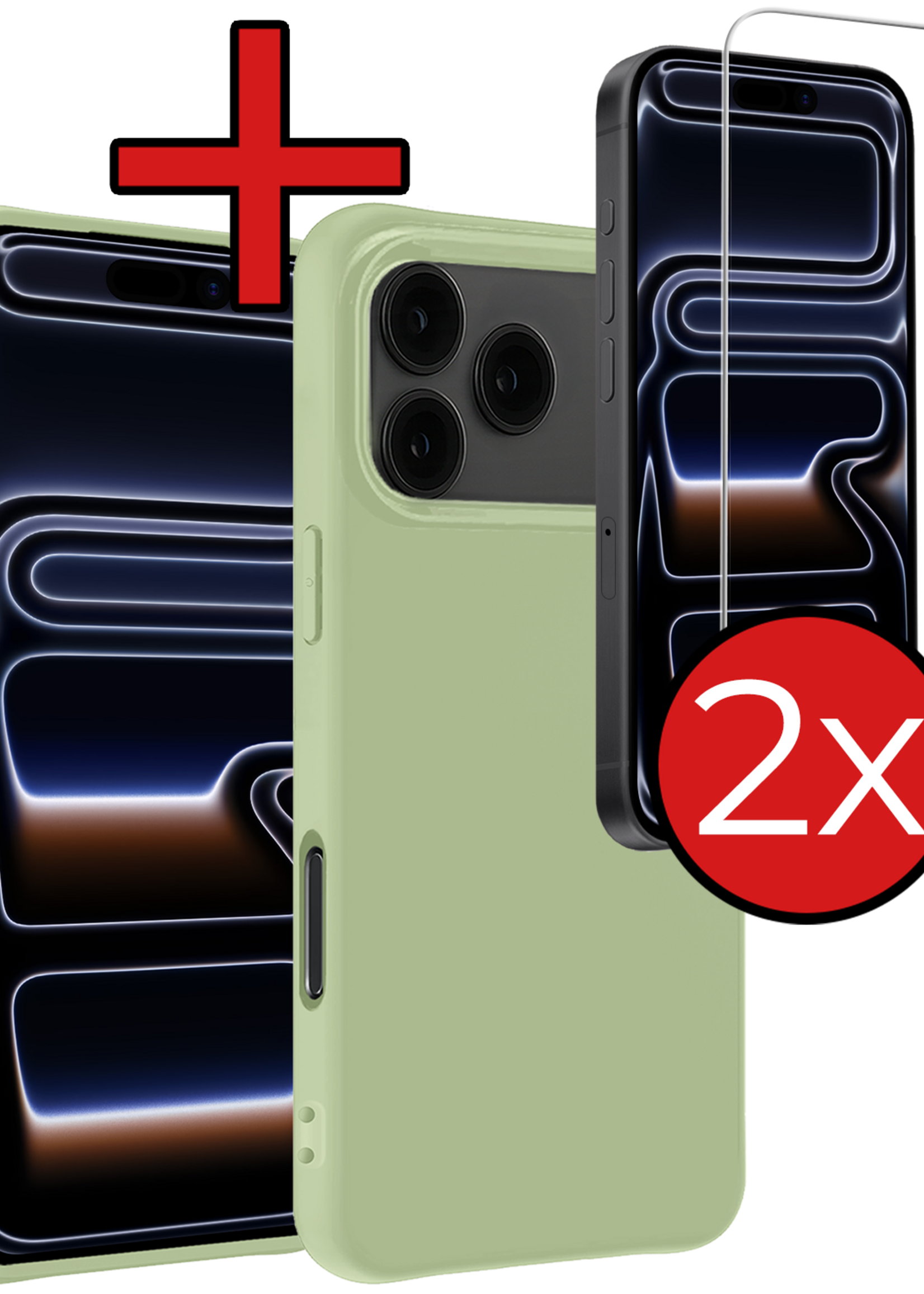 BTH BTH iPhone 17 Pro Max Hoesje Siliconen Met 2x Screenprotector Met Dichte Notch - Groen
