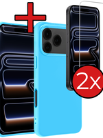 BTH BTH iPhone 17 Pro Max Hoesje Siliconen Met 2x Screenprotector Met Dichte Notch - Lichtblauw