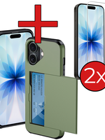 BTH BTH iPhone 17 Hoesje Pashouder Hard Met 2x Screenprotector - Donker Groen