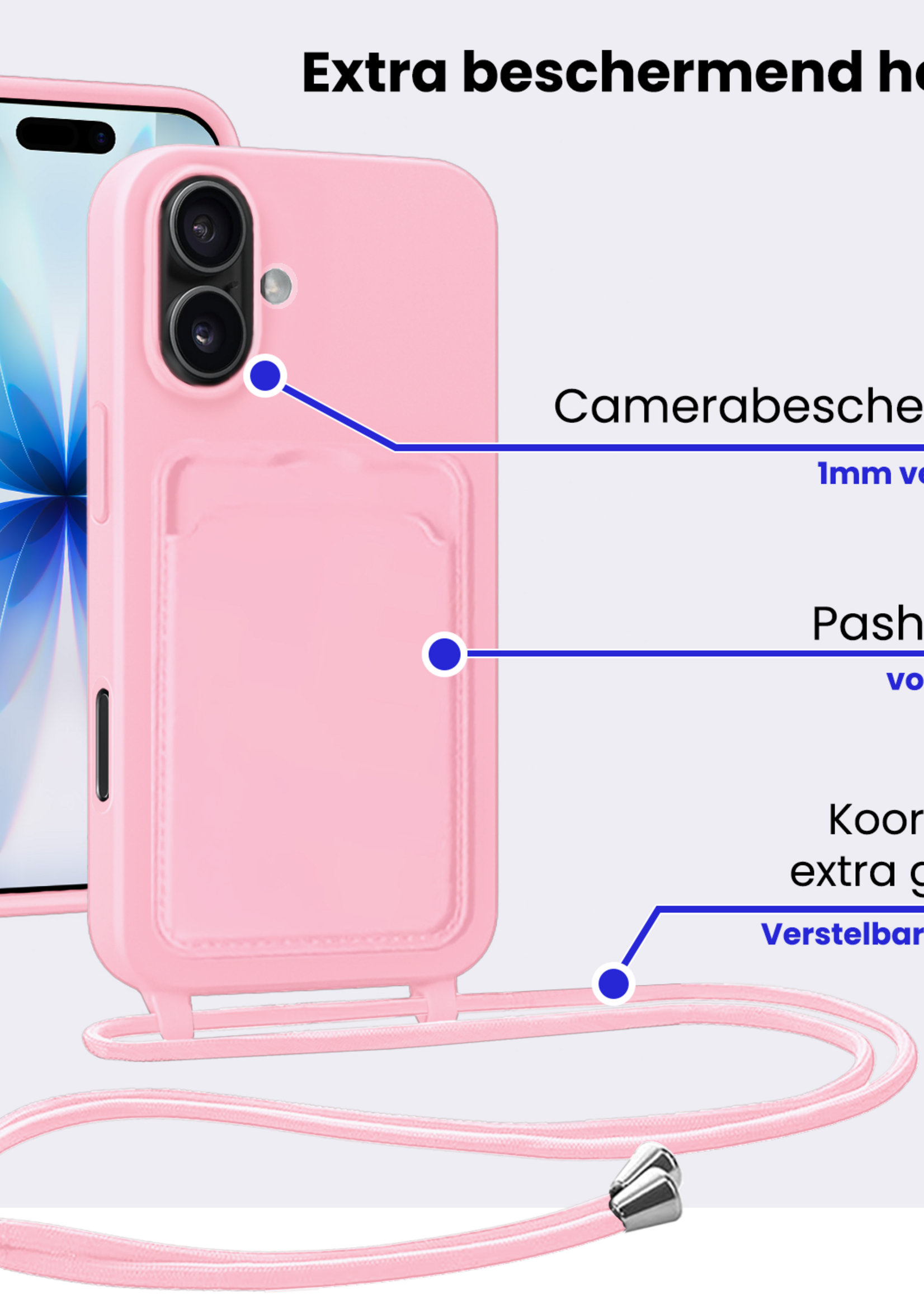 BTH BTH iPhone 17 Hoesje Pashouder met Koord - Lichtroze