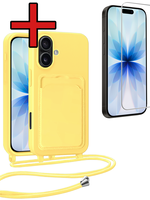BTH BTH iPhone Air Hoesje Pashouder met Koord Met Screenprotector - Geel