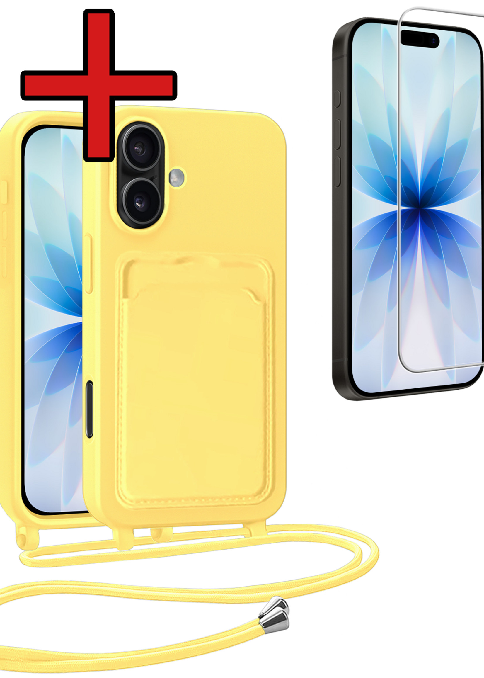 BTH BTH iPhone Air Hoesje Pashouder met Koord Met Screenprotector - Geel