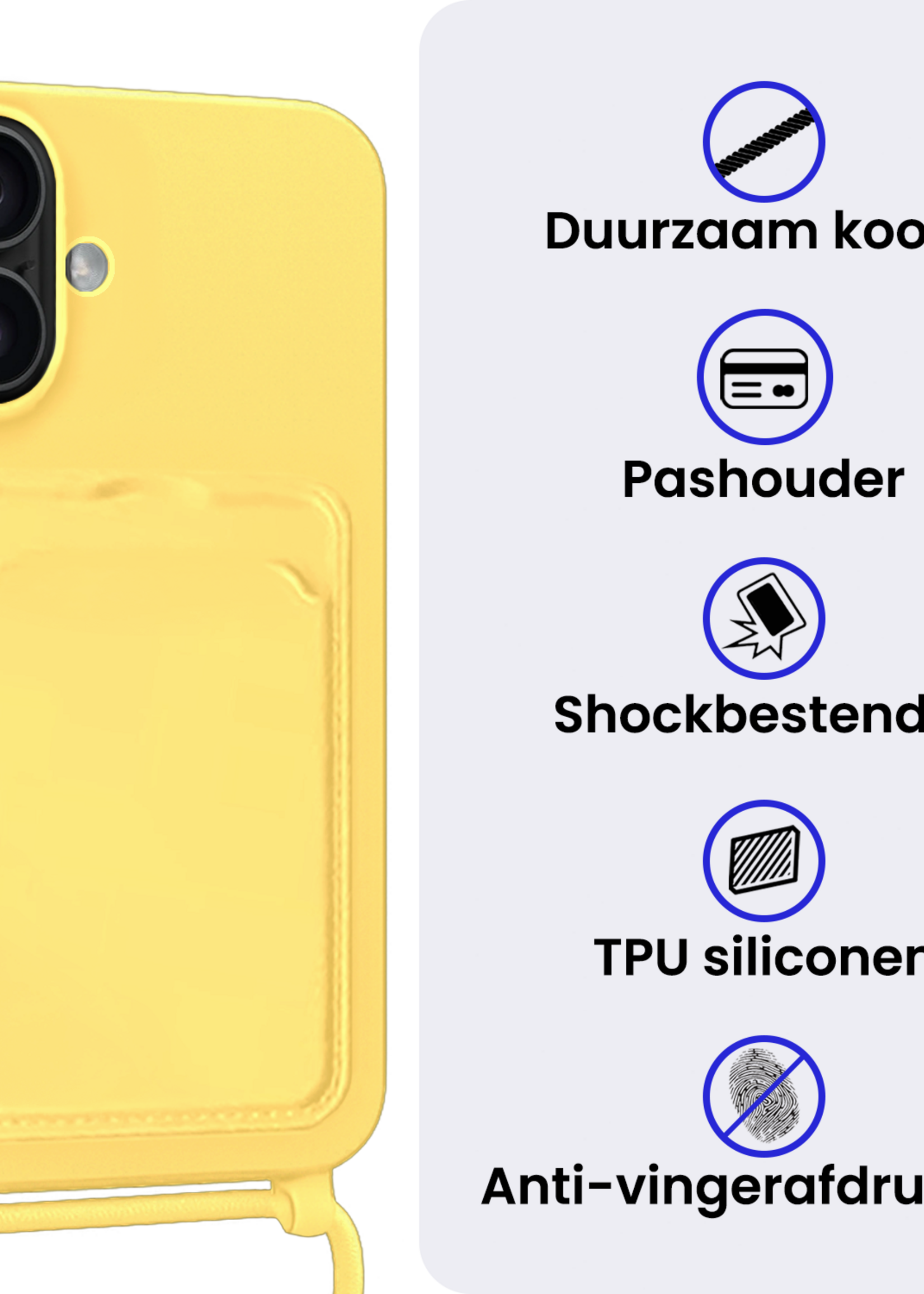 BTH BTH iPhone Air Hoesje Pashouder met Koord Met 2x Screenprotector - Geel
