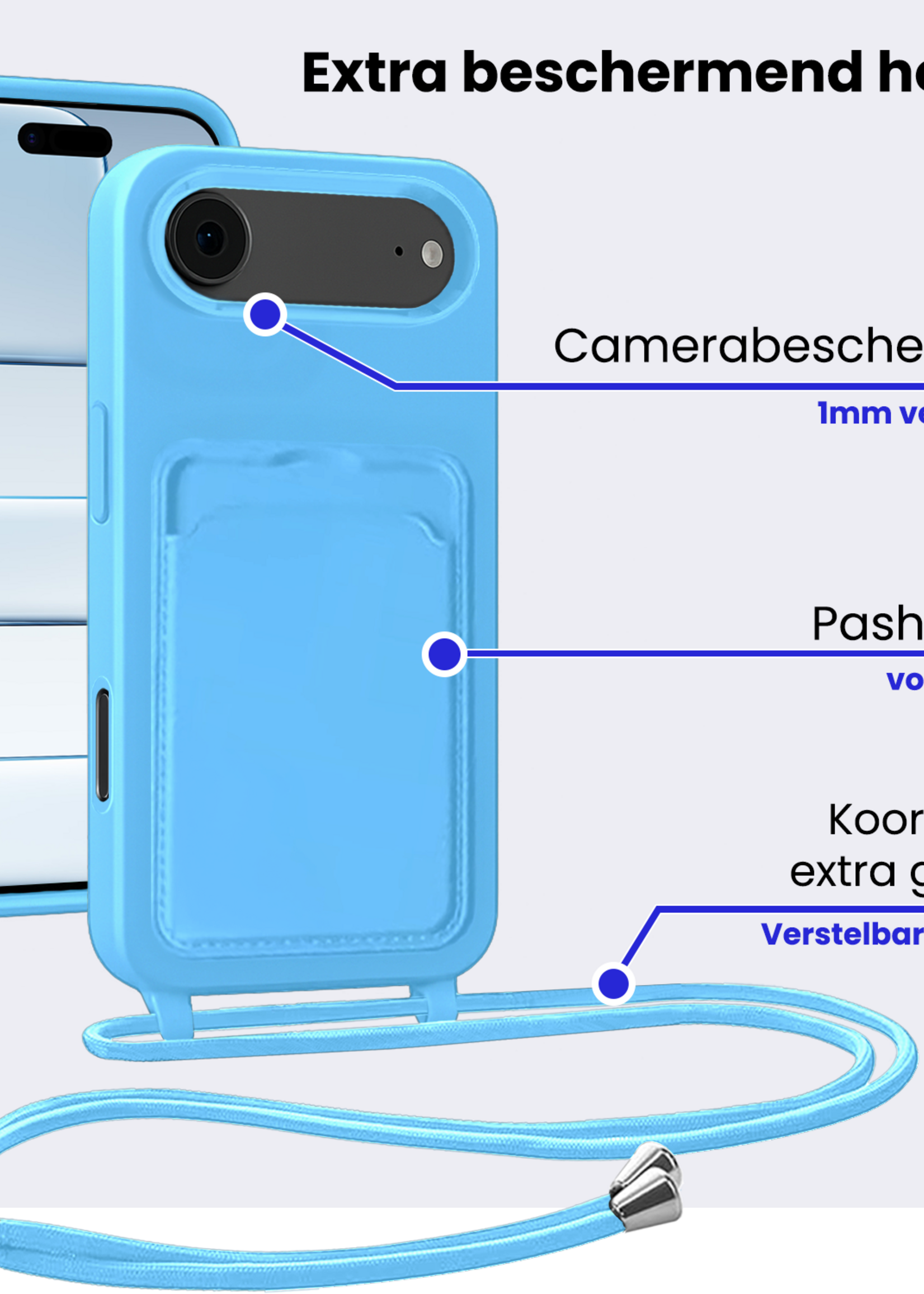 BTH BTH iPhone Air Hoesje Pashouder met Koord - Lichtblauw