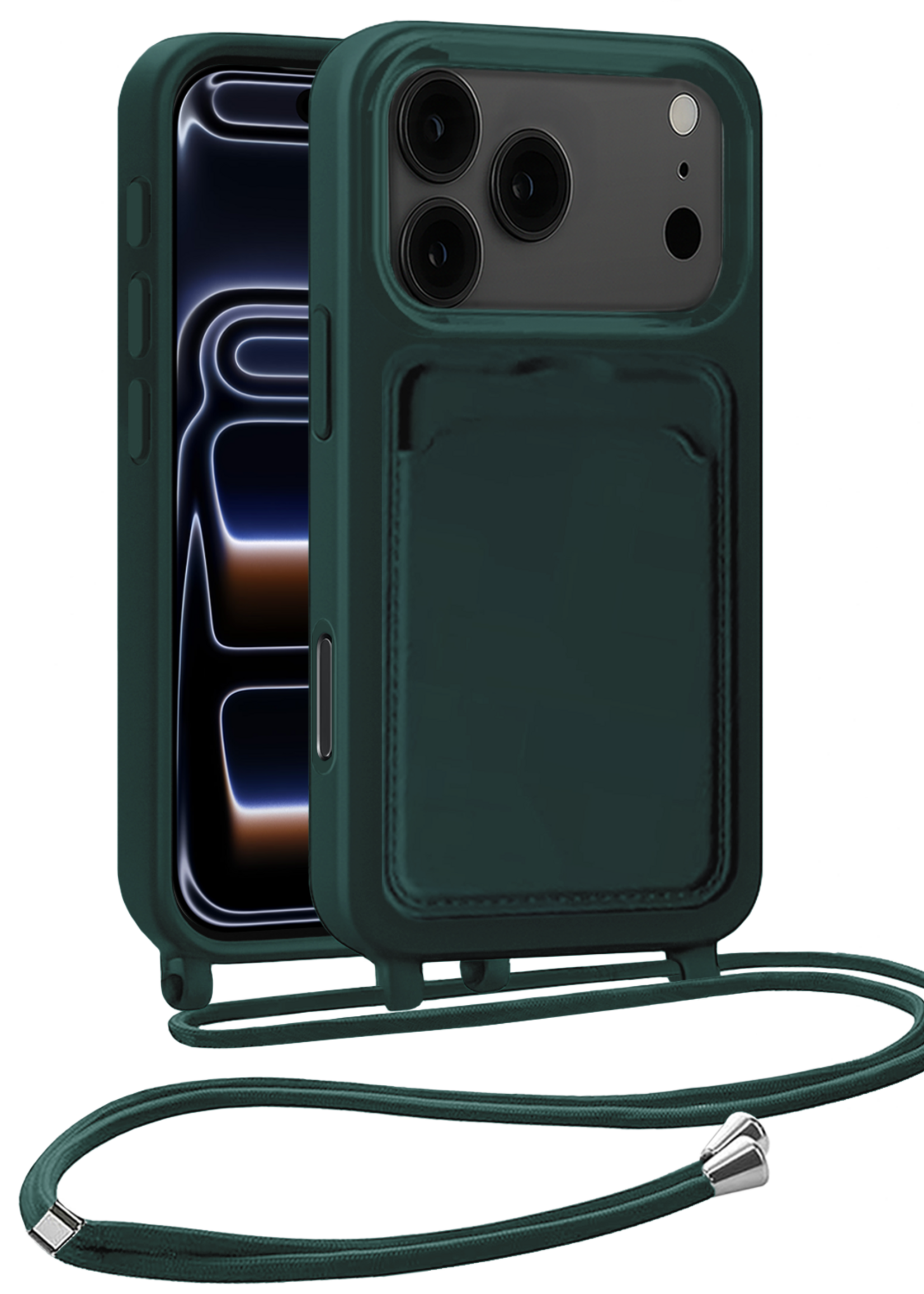 BTH BTH iPhone 17 Pro Hoesje Pashouder met Koord - Donkergroen - 2 PACK