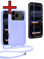 BTH BTH iPhone 17 Pro Hoesje Pashouder met Koord Met Screenprotector - Lila
