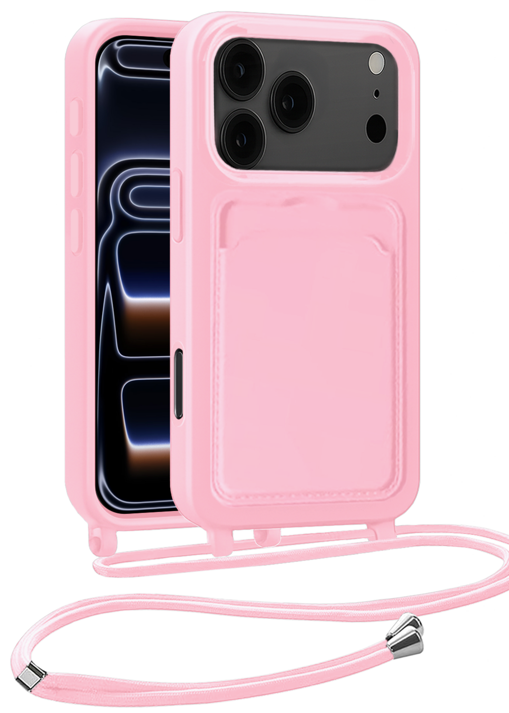 BTH BTH iPhone 17 Pro Max Hoesje Pashouder met Koord - Lichtroze