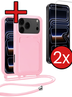 BTH BTH iPhone 17 Pro Max Hoesje Pashouder met Koord Met 2x Screenprotector - Lichtroze