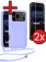 BTH BTH iPhone 17 Pro Max Hoesje Pashouder met Koord Met 2x Screenprotector - Lila