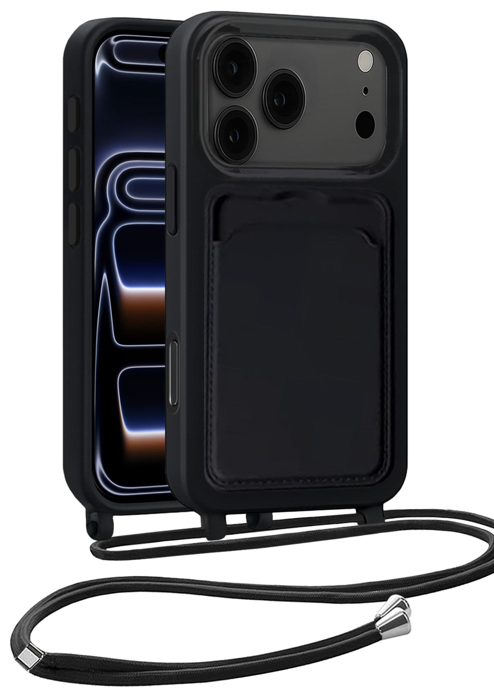 BTH BTH iPhone 17 Pro Max Hoesje Pashouder met Koord - Zwart