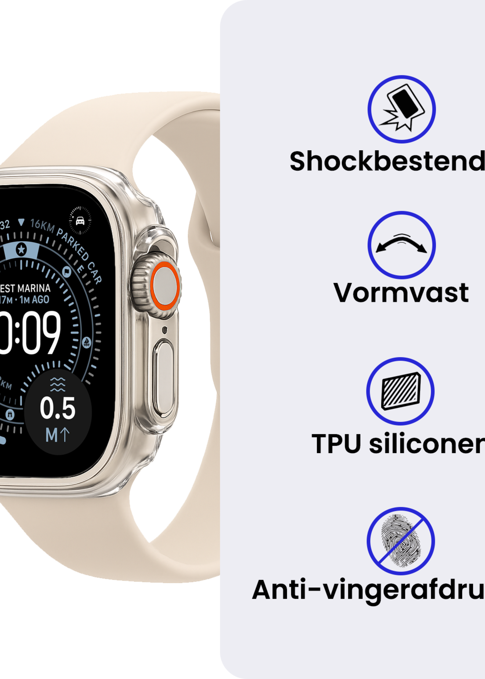 BTH BTH Apple Watch Ultra 3 Hoesje Siliconen Transparant - 49 mm
