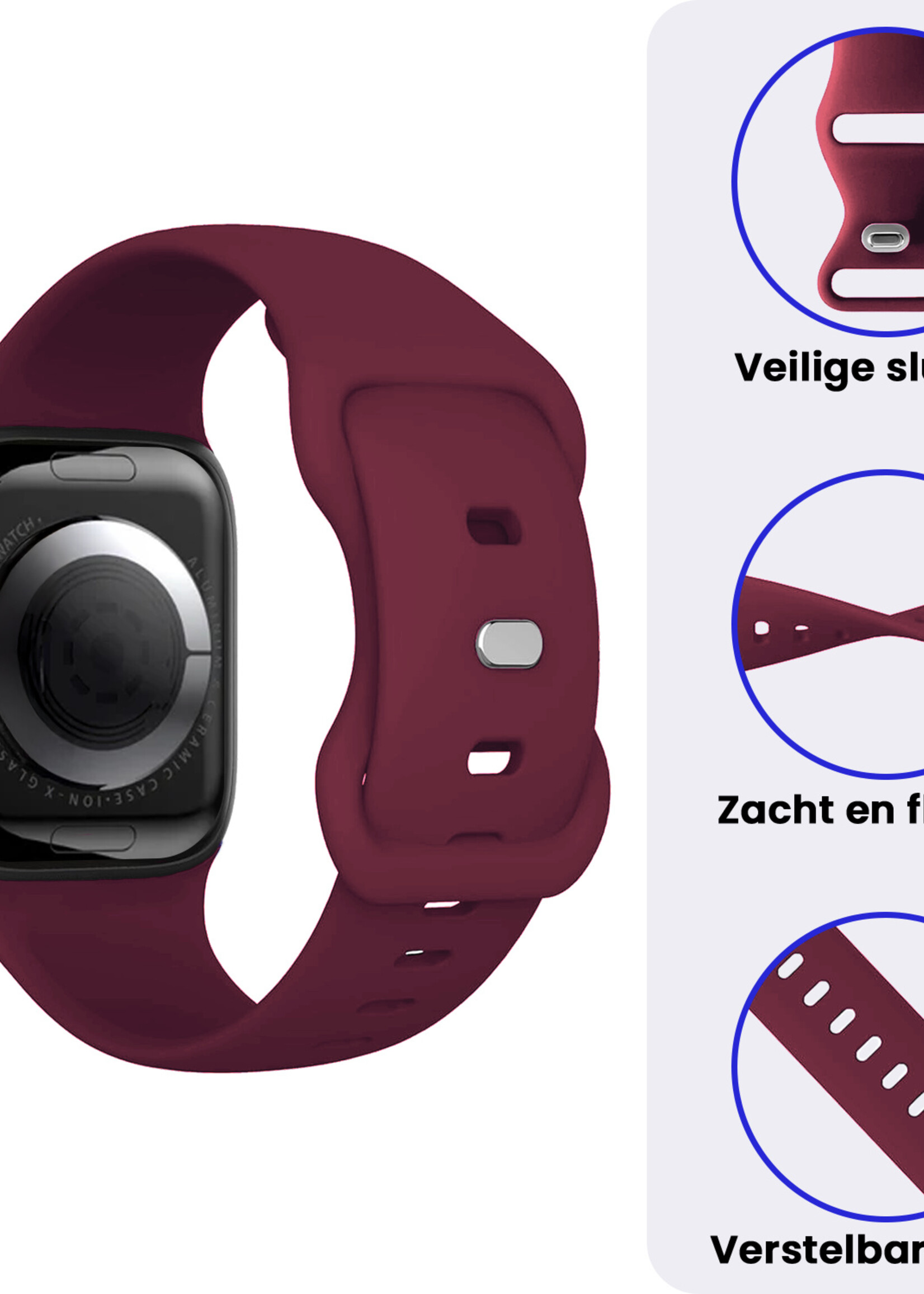 BTH BTH Apple Watch Bandje Siliconen Verstelbaar (38/40/41 mm) - Donker Rood