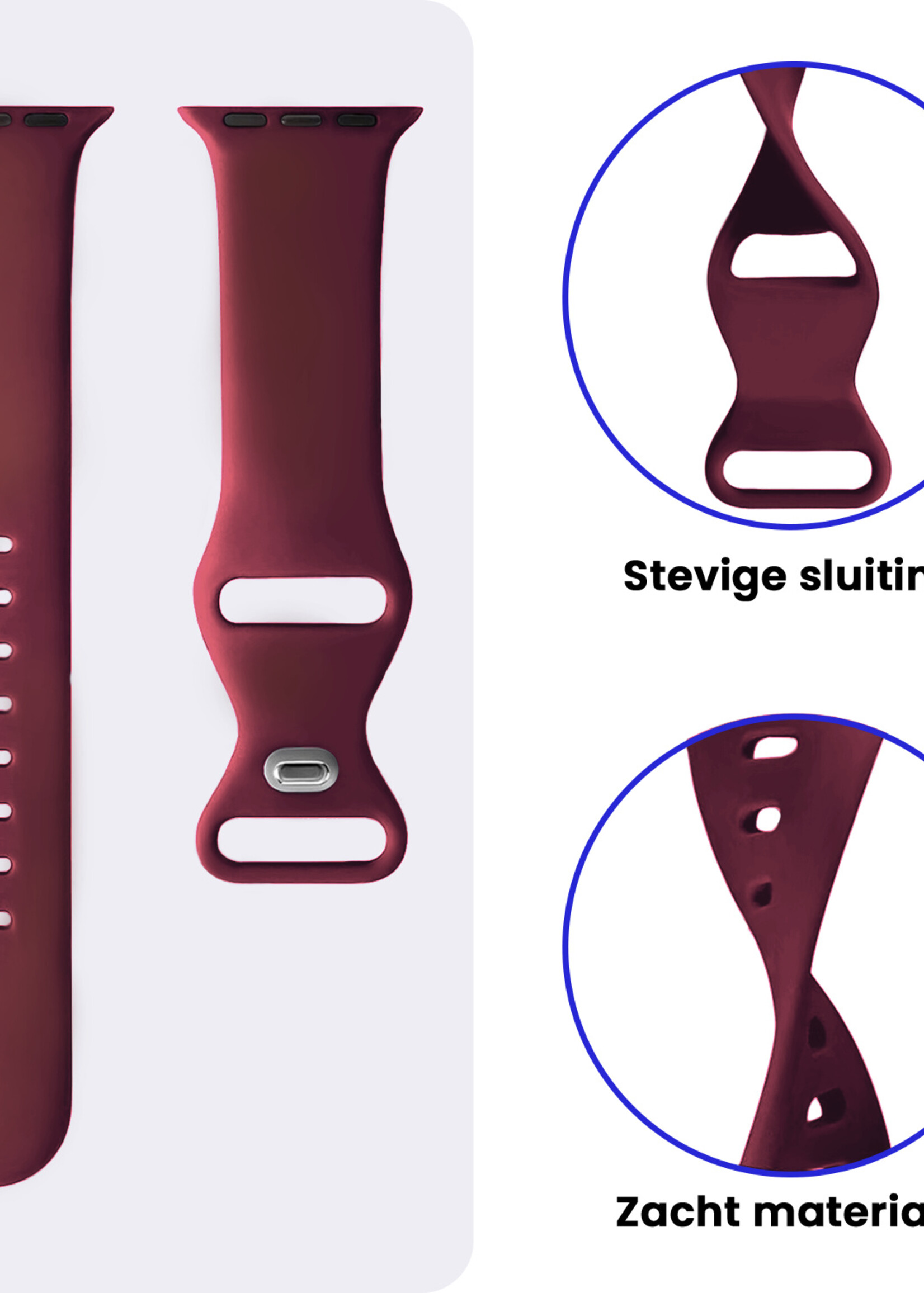 BTH BTH Apple Watch Bandje Siliconen Verstelbaar (38/40/41 mm) - Donker Rood
