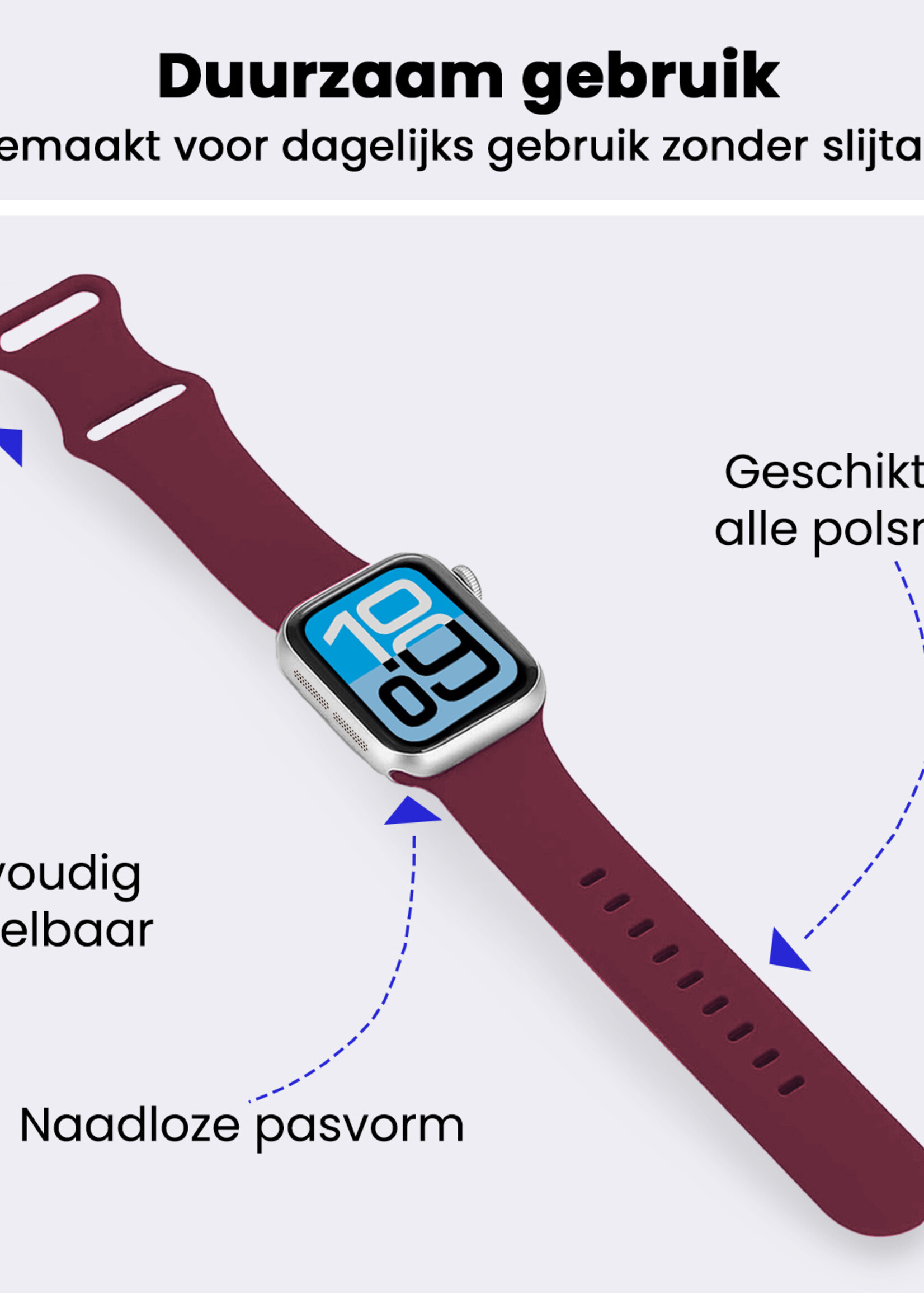 BTH BTH Apple Watch Bandje Siliconen Verstelbaar (38/40/41 mm) - Donker Rood