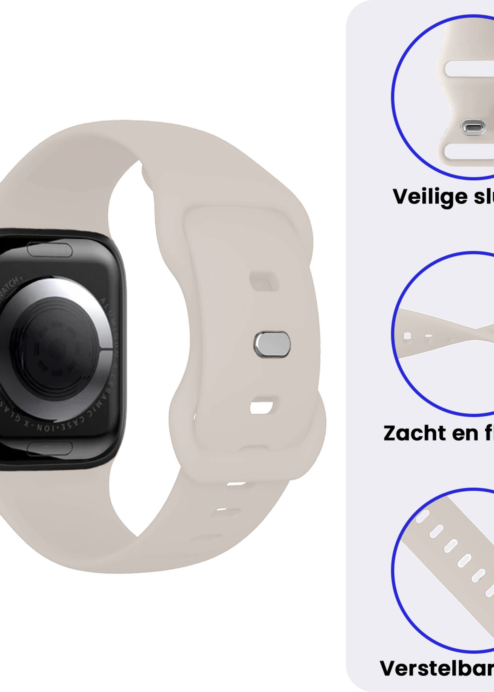 BTH BTH Apple Watch Bandje Siliconen Verstelbaar (38/40/41 mm) - Ivoor