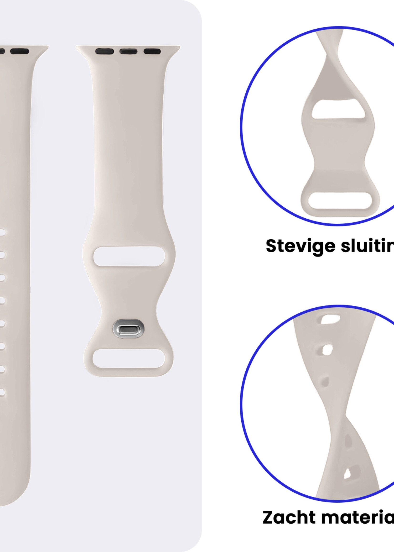 BTH BTH Apple Watch Bandje Siliconen Verstelbaar (38/40/41 mm) - Ivoor