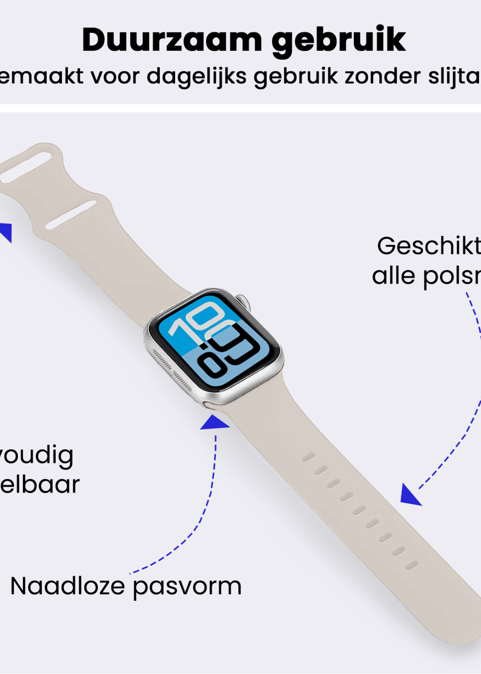 BTH BTH Apple Watch Bandje Siliconen Verstelbaar (38/40/41 mm) - Ivoor