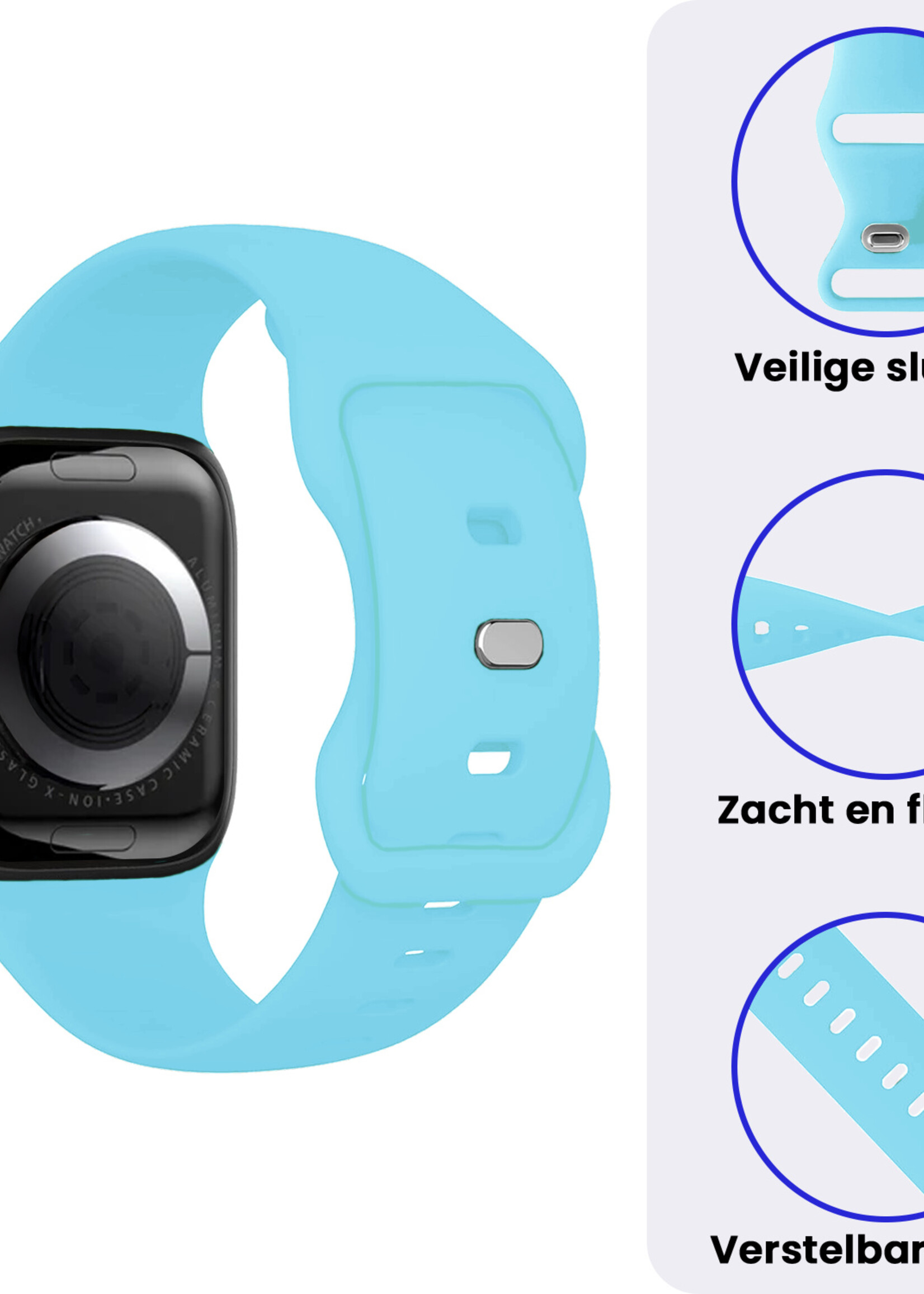 BTH BTH Apple Watch Bandje Siliconen Verstelbaar (38/40/41 mm) - Lichtblauw