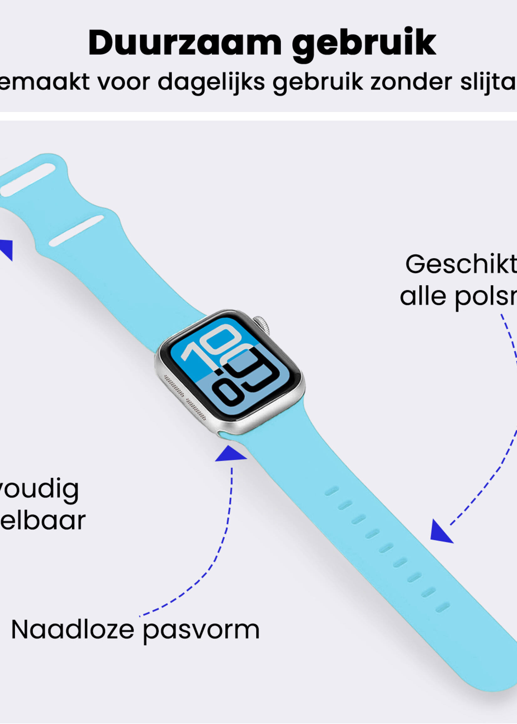 BTH BTH Apple Watch Bandje Siliconen Verstelbaar (38/40/41 mm) - Lichtblauw