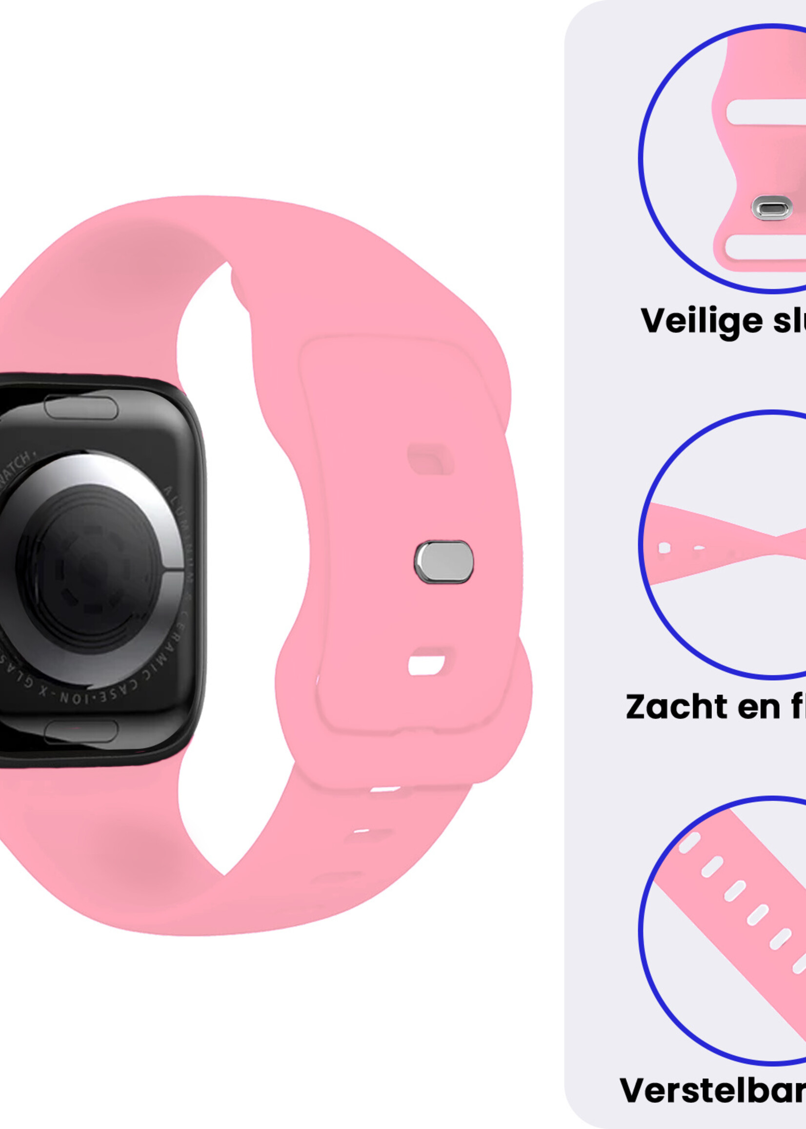 BTH BTH Apple Watch Bandje Siliconen Verstelbaar (38/40/41 mm) - Roze